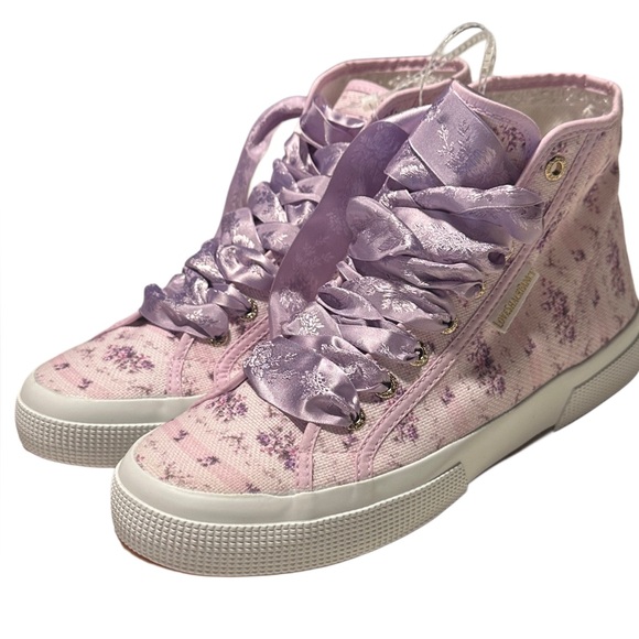 Superga x LoveShackFancy NWT - 2795 Floral Satin Ribbon Hightop - Ripe Grapevine - Picture 5 of 11